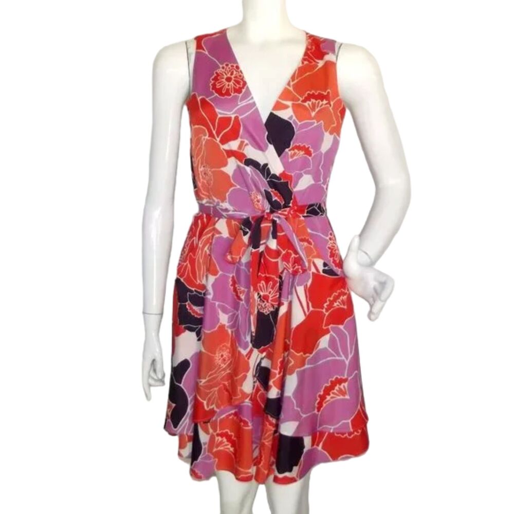 BANANA REPUBLIC Factory Dress, 4, Multicolor floral, Sash belt, Sleeveless Vneck